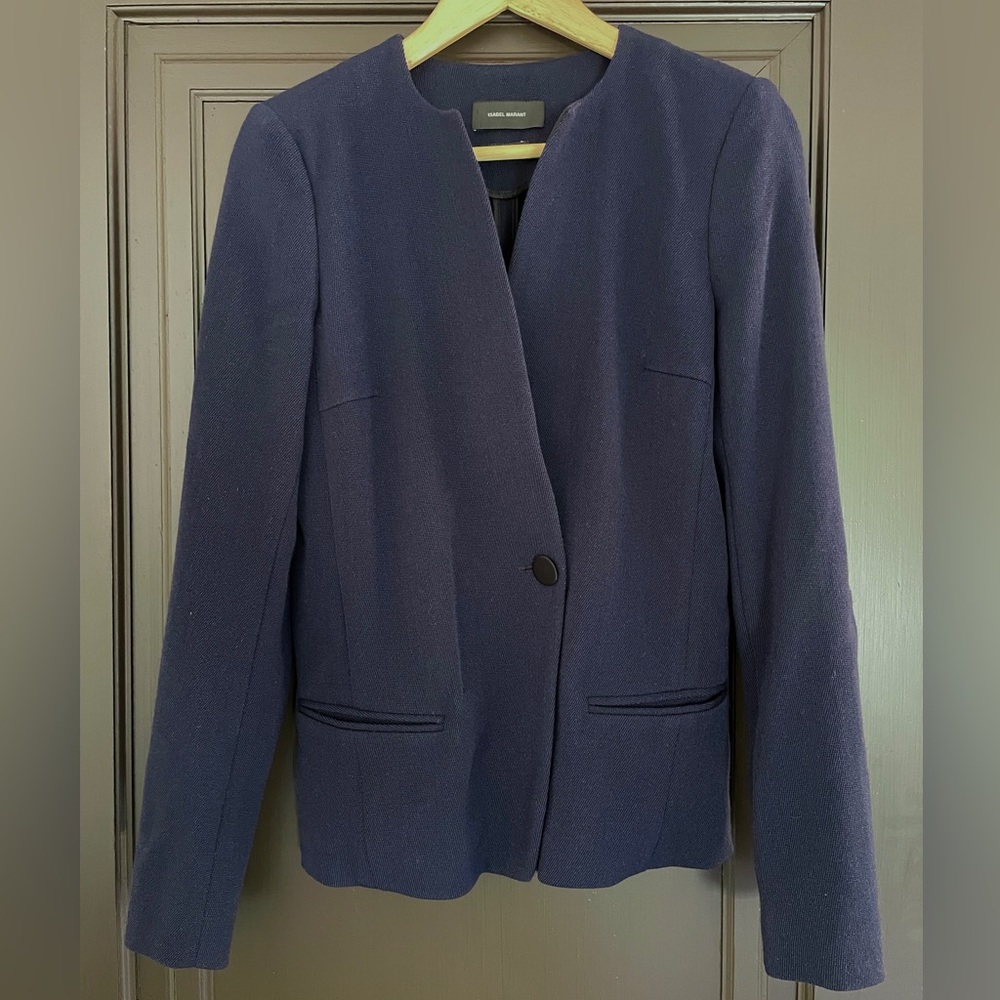 Isabel Marant Collection Navy Wool Collarless Jacket FR 36 / US 2-4